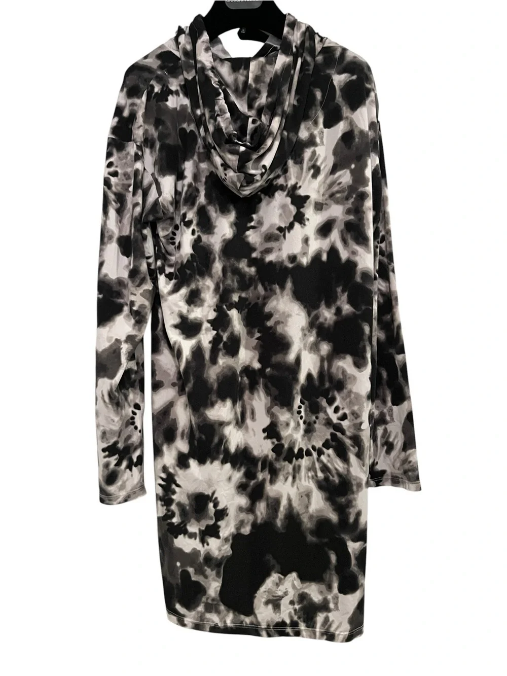 BETSEY JOHNSON Women's Black/White Tie-Dye Hooded Pullover Sleepshirt SZ M